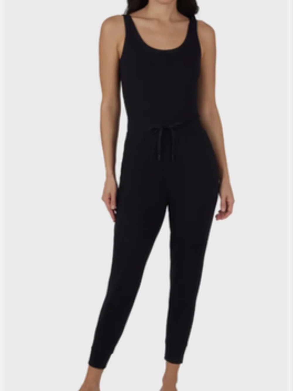 Yogalicious Black Sleeveless Knit Drawstring Jumpsuit